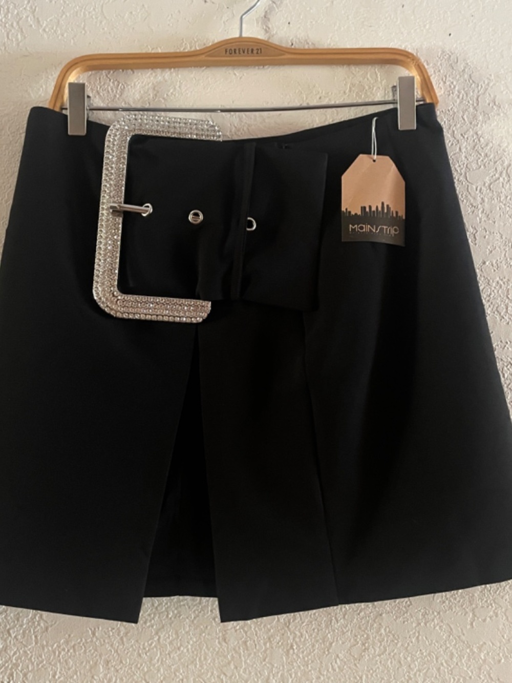 NWT Mainstrip Black Mini skirt with Large Rhinestone Buckle SZ L
